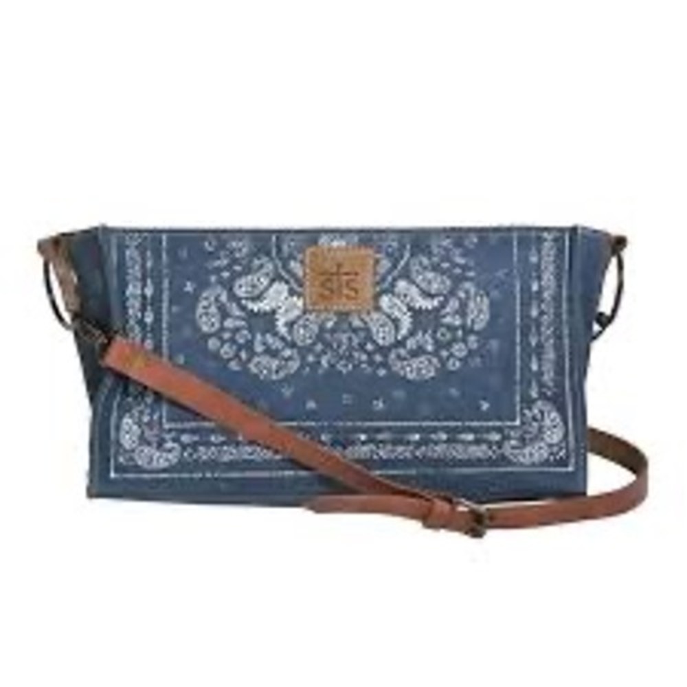 STS Ranchwear Navy Blue Bandana Paisley Suede Crossbody Bag Leather Western